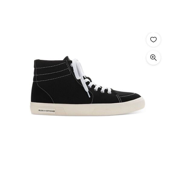 SUN STONE Mens Black Cushioned Jett Round Toe Lace-Up Sneakers - Picture 1 of 6